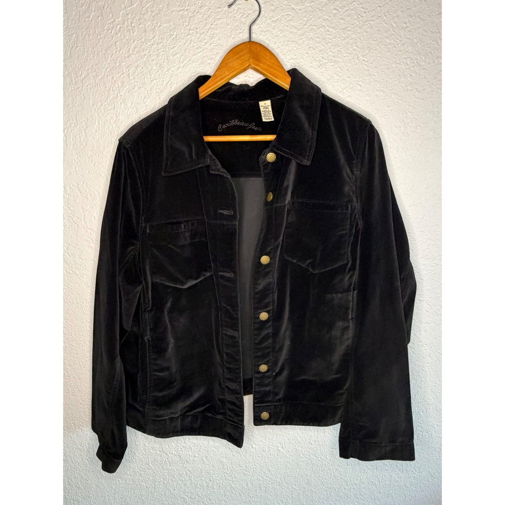 Y2K Velvet Caribbean Joe Trucker Jacket Womens 1X Black Excellent